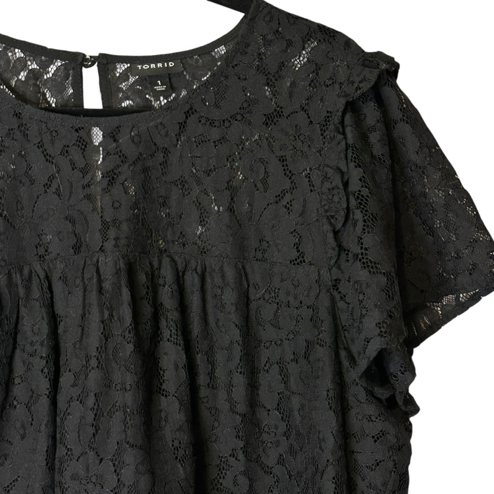 Torrid Black Lace Babydoll Blouse Flutter Sleeve Romantic Goth Boho 1X 18645702 - Picture 6 of 14